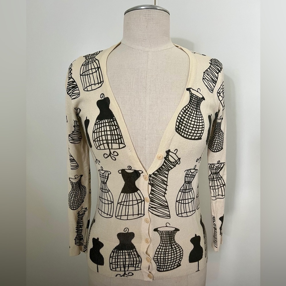 Dress-form print cardigan sweater